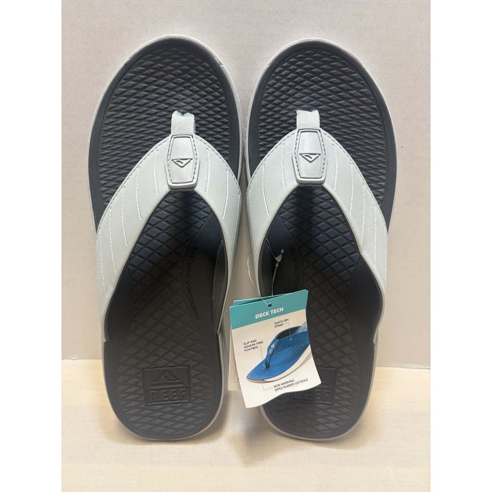 NEW Reef The Deckhand Water Friendly Flip Flops Sandals Grey Mens Size 12 NWT